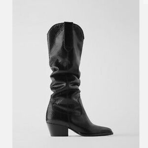Zara Black Knee Pointy Boots Western Style Size 42